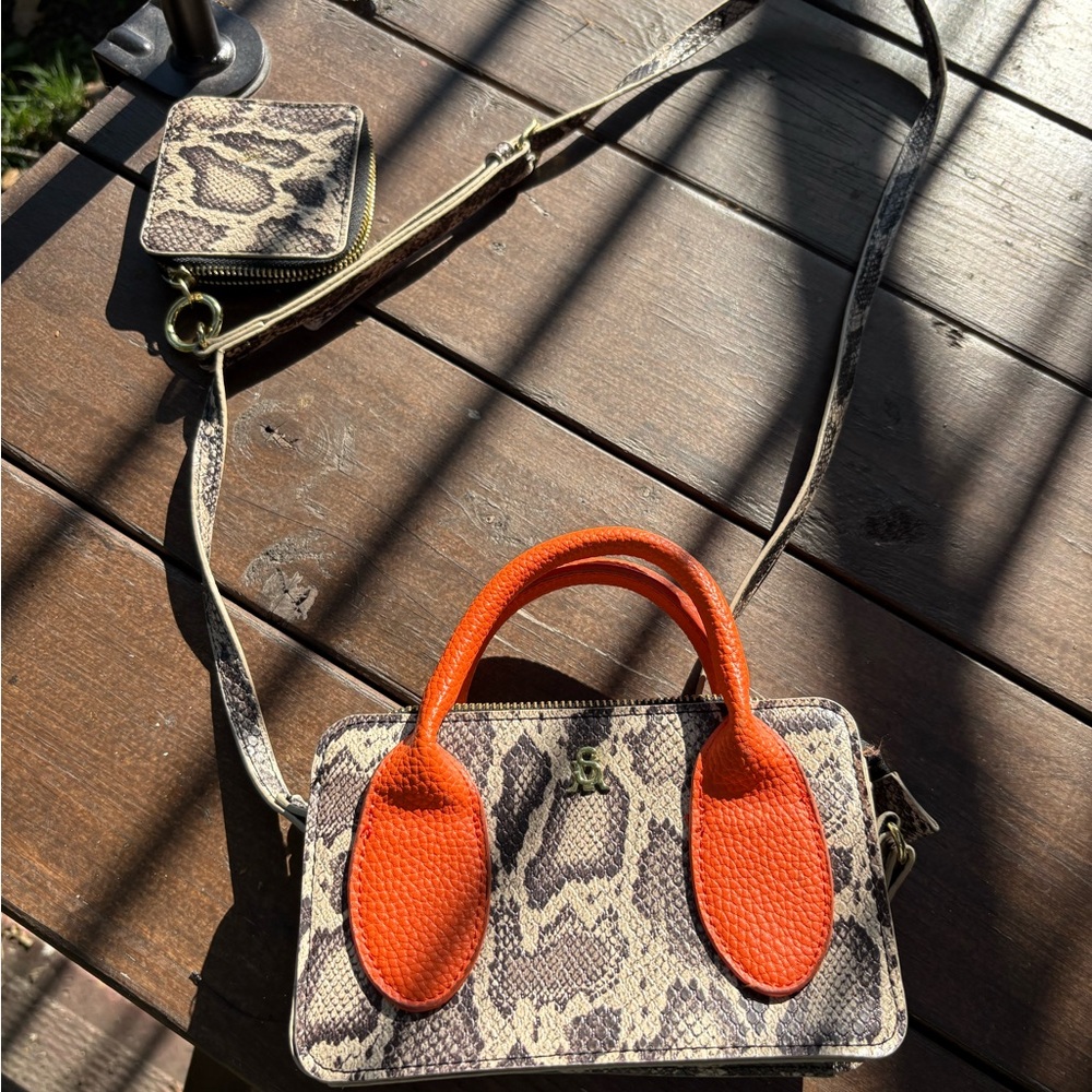 Steve Madden Snakeskin Crossbody Bag with Orange Handles